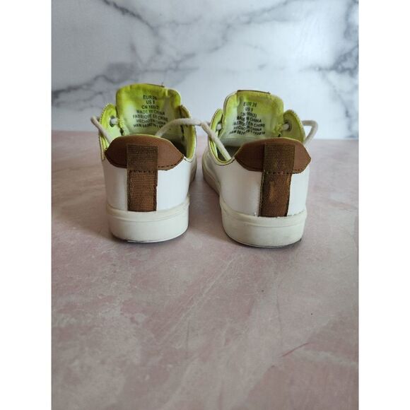 H&M toddler size 9 unisex low cut fashion sneaker white brown leather accent lac - Picture 3 of 6